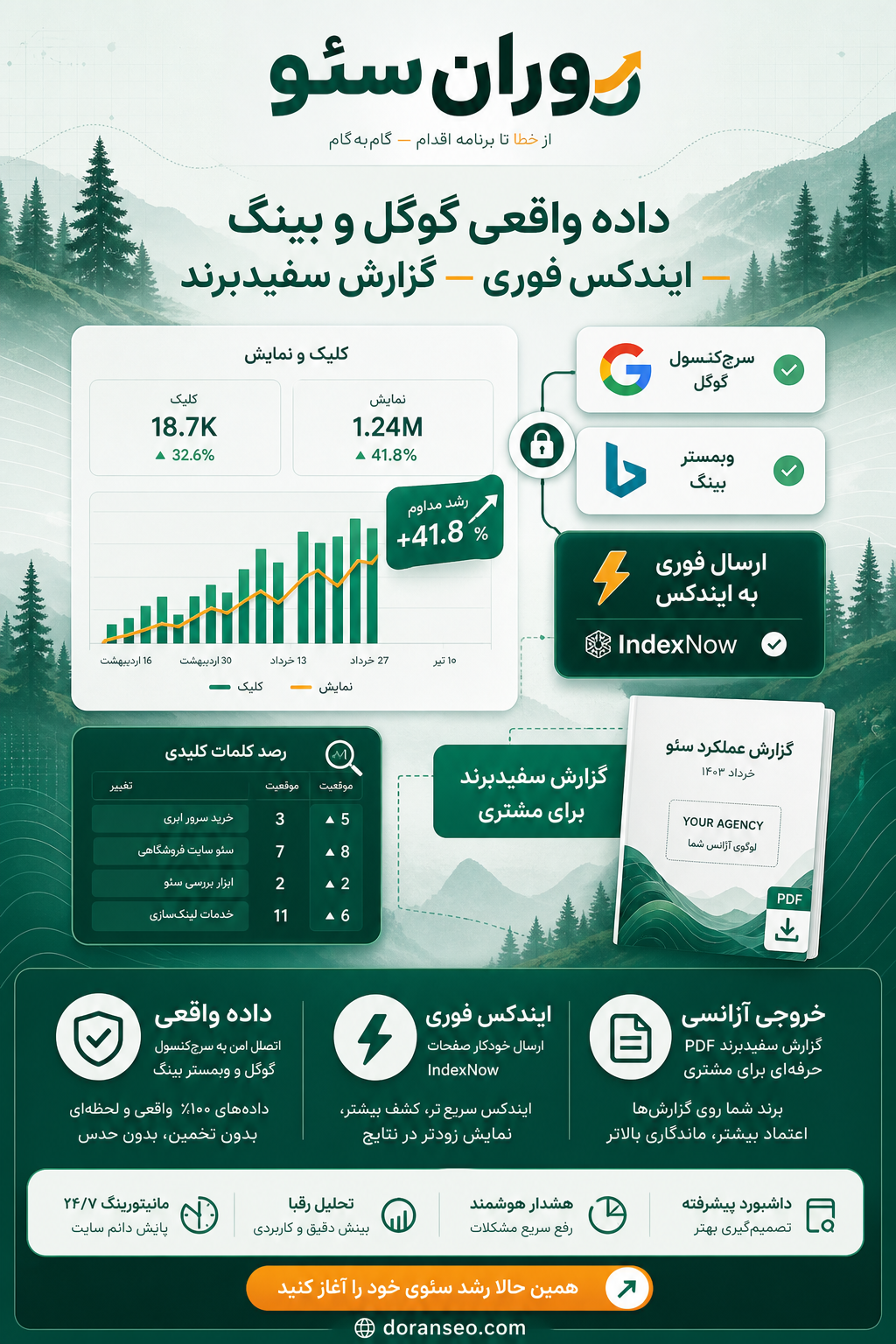 پوستر داده واقعی گوگل و بینگ، ایندکس فوری و گزارش سفیدبرند